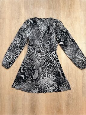 Express Black and Gray Animal-Print Mini Dress